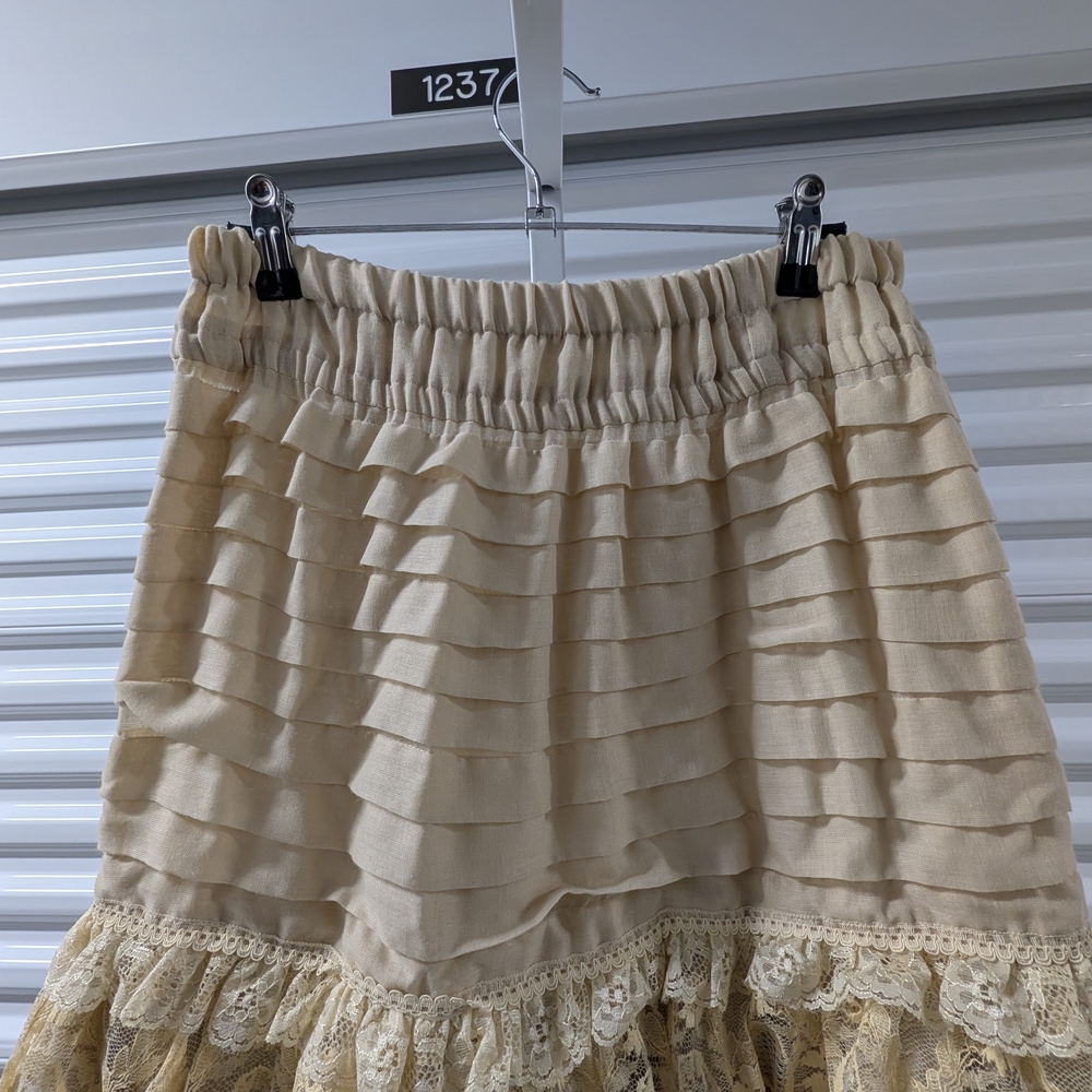 Lace Tiered Ruffle Midi Skirt in Beige - Picture 3 of 4